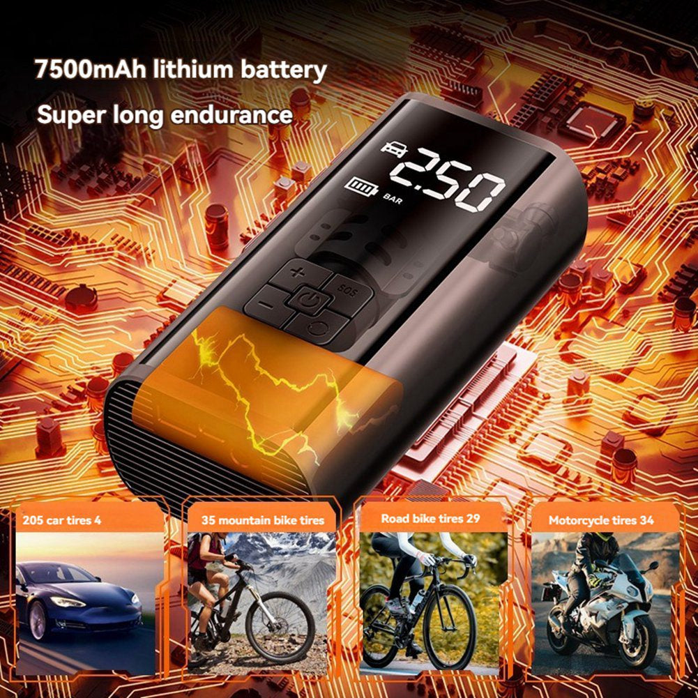 Wireless air pump for vehicle, triple use