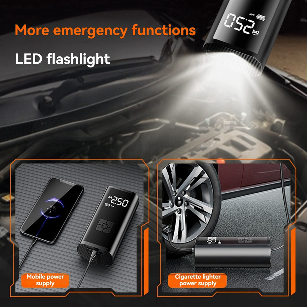 Wireless air pump for vehicle, triple use